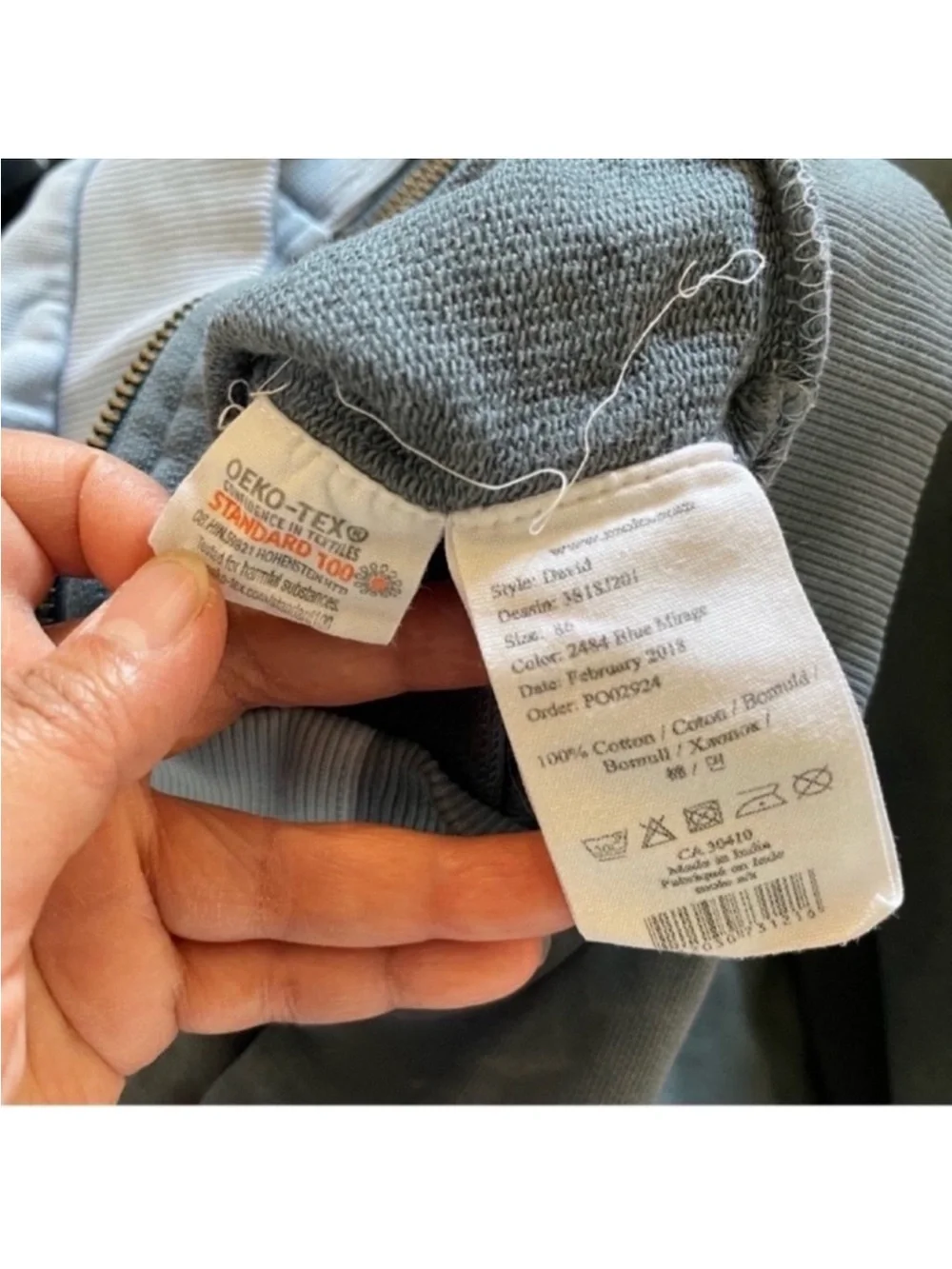 Molo Baby Two-Tone Light Blue Zip Sweatshirt Size 18 Months Organic Cotton